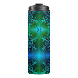 Blue and Green Snowflake Monogram Thermal Tumbler Thermosbeker