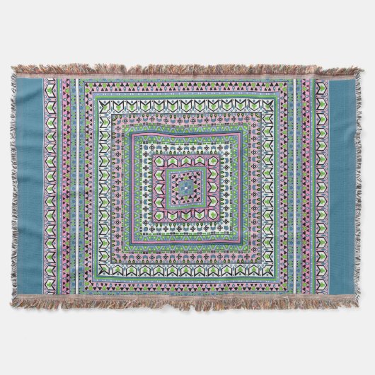 Blue and green square ethnic ornament scarf deken (Voorkant)