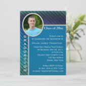 Blue and Green Stripe Photo Afstuderen Invitation Kaart (Staand voorkant)
