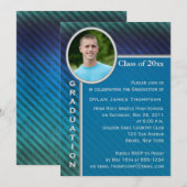 Blue and Green Stripe Photo Afstuderen Invitation Kaart (Voorkant / Achterkant)