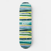 Blue and green stripes persoonlijk skateboard (Voorkant)