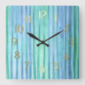 Blue and Green Stripes Vierkante Klok (Voorkant)