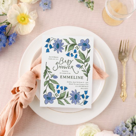 Blue and Green Sweet Country Floral Baby Shower Briefkaart