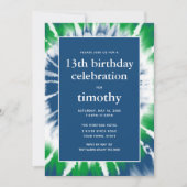 Blue and Green Tie Dye Birthday Invitation Kaart (Voorkant)