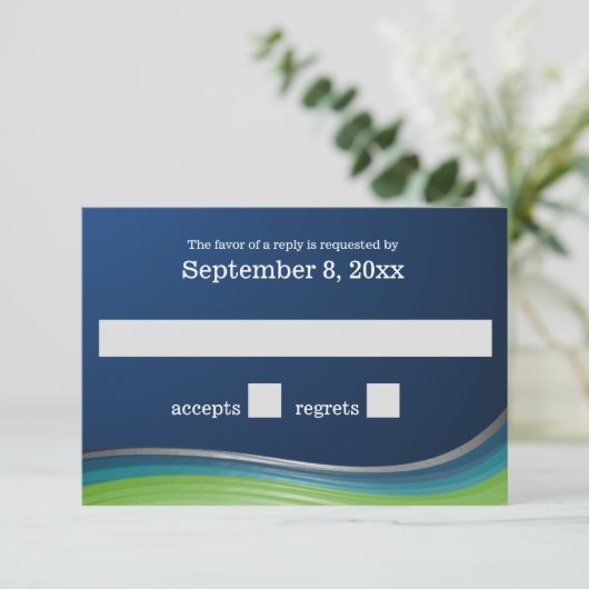 Blue and Green Wave Response RSVP Kaartje (Staand voorkant)