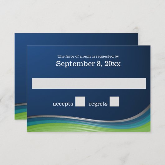 Blue and Green Wave Response RSVP Kaartje (Voorkant / Achterkant)
