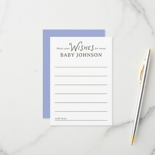 Blue and Green Wishes for Baby Shower Card RSVP Kaartje (Voorkant / Achterkant in situ)