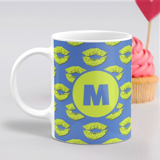 Blue and Green XOXO Kissing Lips Personalized Koffiemok