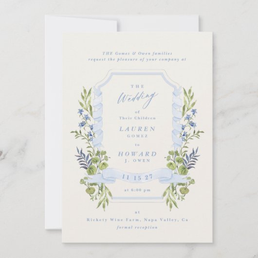 blue and greenery all in one RSVP DETAILS wedding Kaart (Voorkant)