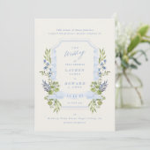 blue and greenery all in one RSVP DETAILS wedding Kaart (Staand voorkant)