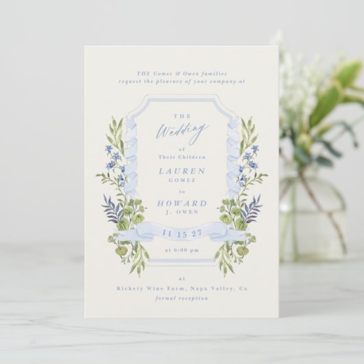 blue and greenery all in one RSVP DETAILS wedding Kaart (Staand voorkant)