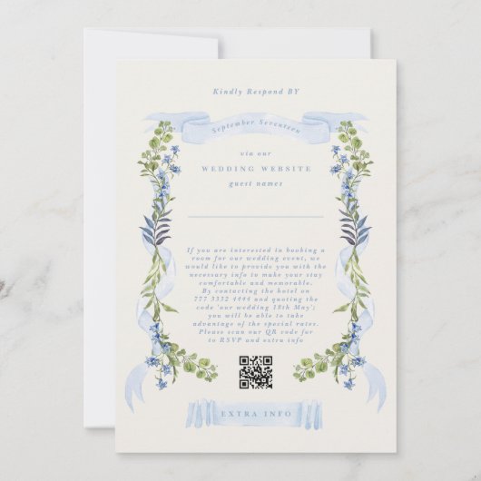 blue and greenery all in one RSVP DETAILS wedding Kaart (Achterkant)