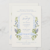 blue and greenery all in one RSVP DETAILS wedding Kaart (Voorkant / Achterkant)