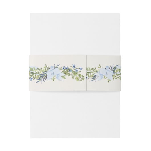 blue and greenery floral arms monogram wedding uitnodigingen wikkel (Achterkant Voorbeeld)