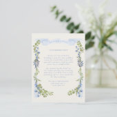blue and greenery garden crest wreath wedding informatiekaartje (Staand voorkant)