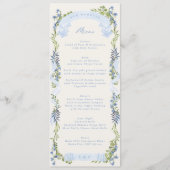 blue and greenery garden crest wreath wedding menu (Voorkant)