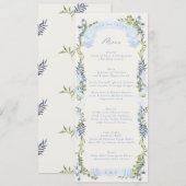 blue and greenery garden crest wreath wedding menu (Voorkant / Achterkant)