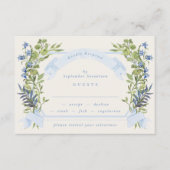 blue and greenery garden crest wreath wedding rsvp kaart (Voorkant)