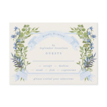 blue and greenery garden crest wreath wedding rsvp