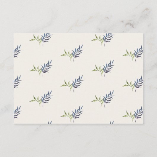 blue and greenery garden crest wreath wedding rsvp kaart (Achterkant)