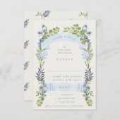 blue and greenery spring elegant wedding RSVP kaartje (Voorkant / Achterkant)