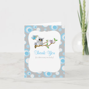 Blue and Grey Baby Owl Baby shower Bedankt