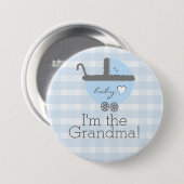 Blue and Grey Carriage Gingham Baby shower Grandma Ronde Button 7,6 Cm (Voorkant /achterkant)