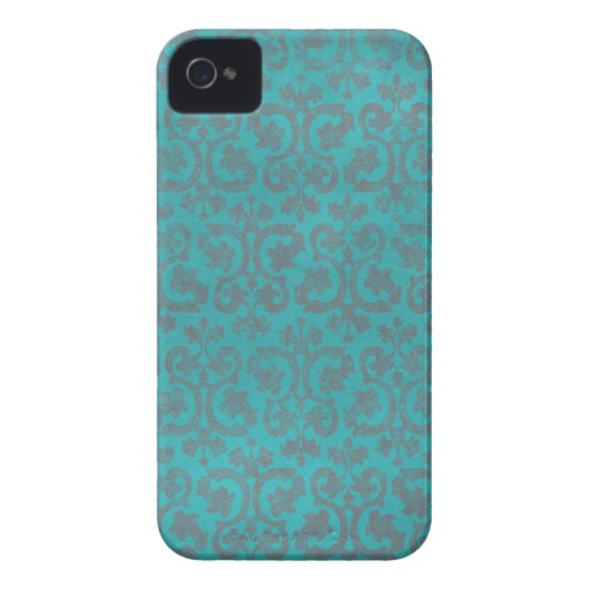 Blue and Grey Damask iPhone 4/4S Hoesje (Achterkant)