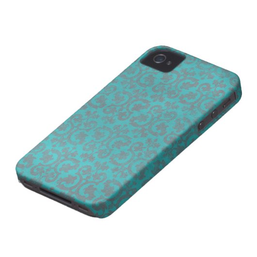 Blue and Grey Damask iPhone 4/4S Hoesje (Onderkant)