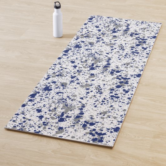 Blue And Grey Paint Splash And Splatter Pattern Yogamat (In situ)