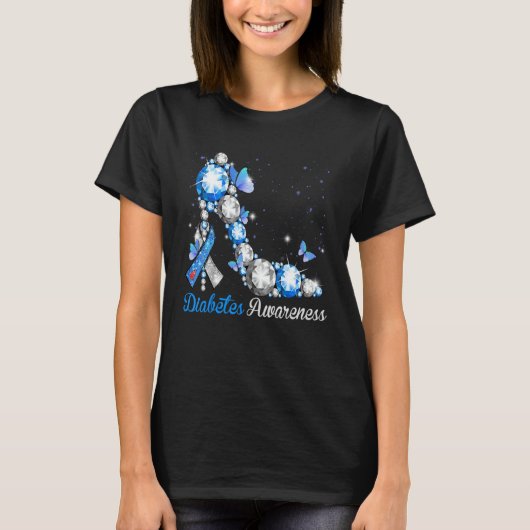 Blue And Grey Ribbon High Heel Diabetes Awareness T-shirt (Voorkant)