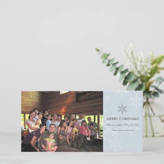 Blue and Grey Snowflake Holiday Kaart (Staand voorkant)