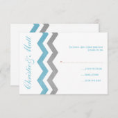 Blue and Grey Zig Zag Wedding RSVP (Voorkant / Achterkant)