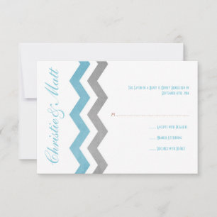 Blue and Grey Zig Zag Wedding RSVP Kaartje