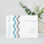 Blue and Grey Zig Zag Wedding RSVP Kaartje (Staand voorkant)