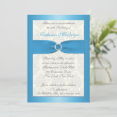 Blue and Ivory Damask 50th Birthday Invite Kaart (Staand voorkant)