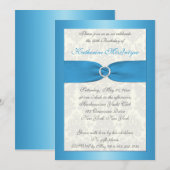 Blue and Ivory Damask 50th Birthday Invite Kaart (Voorkant / Achterkant)