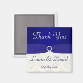 Blue and Ivory Damask Wedding Favor Magnet (Voorkant / Achterkant)