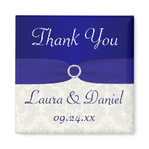 Blue and Ivory Damask Wedding Favor Magnet