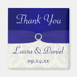 Blue and Ivory Damask Wedding Favor Magnet