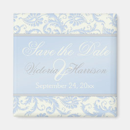 Blue and Ivory Damask Wedding Favor Magnet