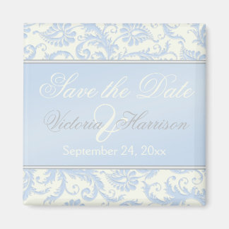 Blue and Ivory Damask Wedding Favor Magnet