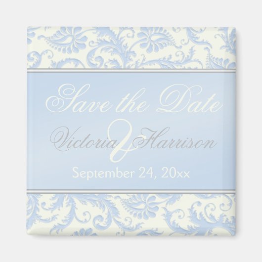 Blue and Ivory Damask Wedding Favor Magnet (Voorkant)