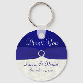 Blue and Ivory Damask Wedding Favor Sleutelhanger