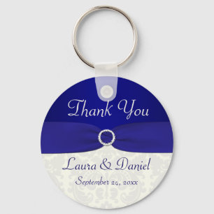 Blue and Ivory Damask Wedding Favor Sleutelhanger