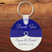 Blue and Ivory Damask Wedding Favor Sleutelhanger (Voorkant)