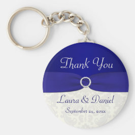 Blue and Ivory Damask Wedding Favor Sleutelhanger
