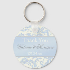 Blue and Ivory Damask Wedding Favor Sleutelhanger