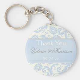 Blue and Ivory Damask Wedding Favor Sleutelhanger