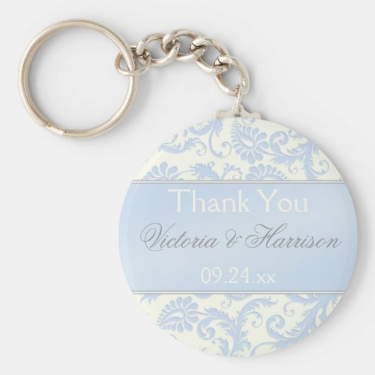 Blue and Ivory Damask Wedding Favor Sleutelhanger (Voorkant)